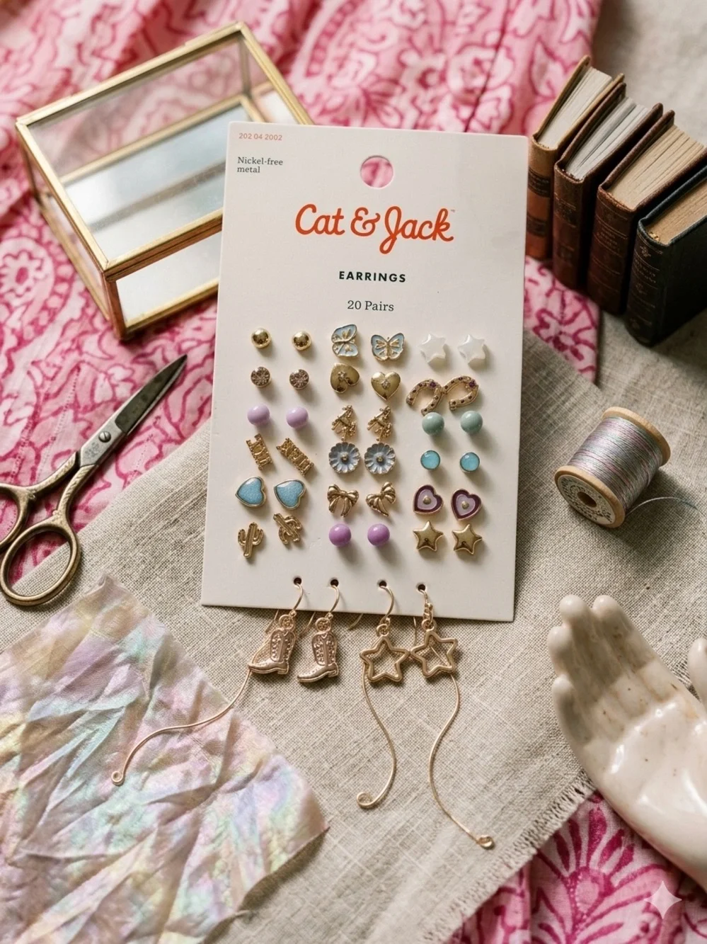 Cat & Jack Kids Pastel Multi-Style Earring Set - Pink, Purple, Blue, Mint